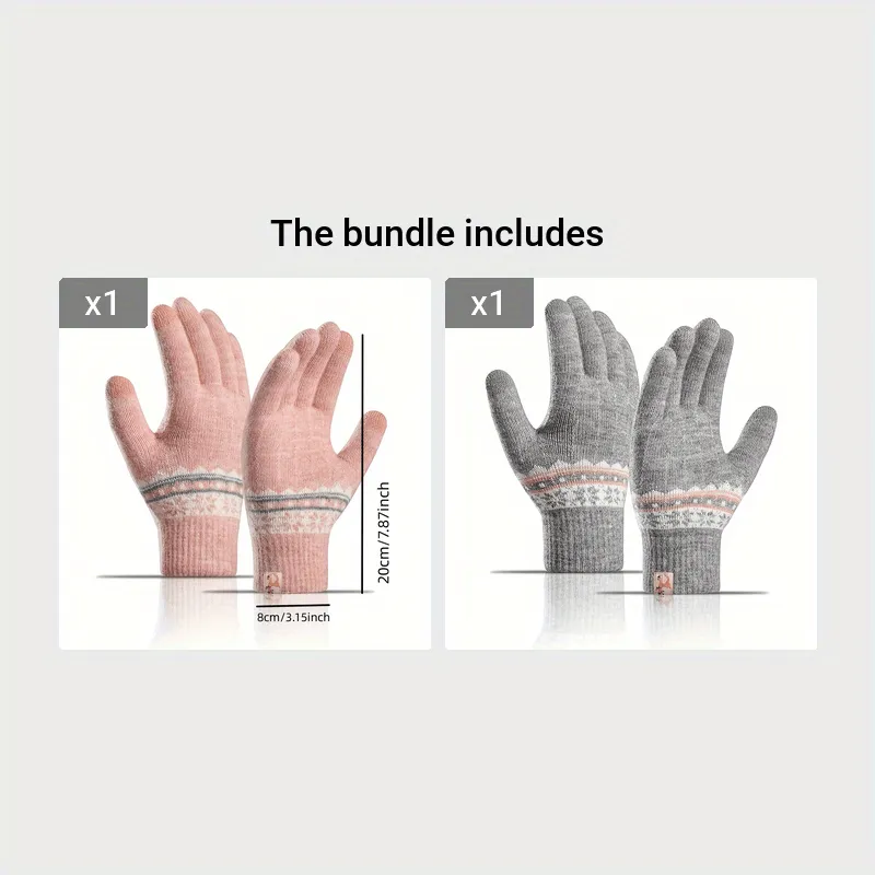 1 Pair Snowflake Pattern Winter Gloves, Full Finger Elastic Knitted Gloves