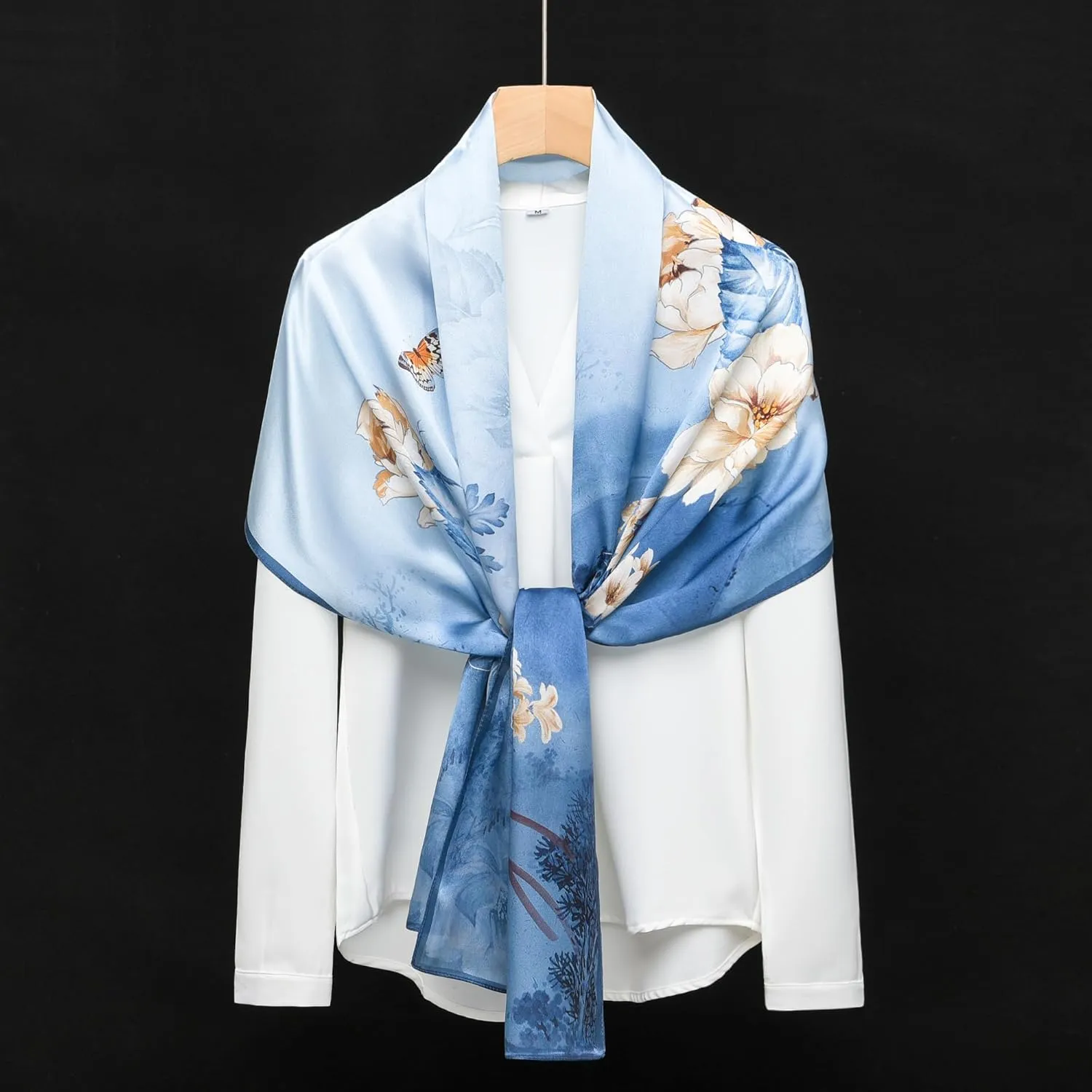 100% Mulberry Silk Scarf - 70'' X 21'' Long Satin Fashion Designer Scarf - Lightweight Wraps with Gift Packed