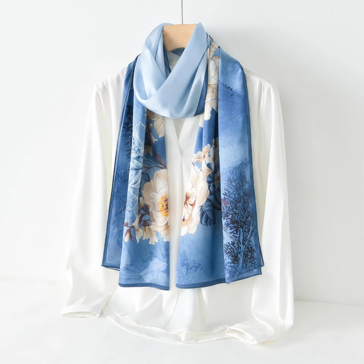 100% Mulberry Silk Scarf - 70'' X 21'' Long Satin Fashion Designer Scarf - Lightweight Wraps with Gift Packed