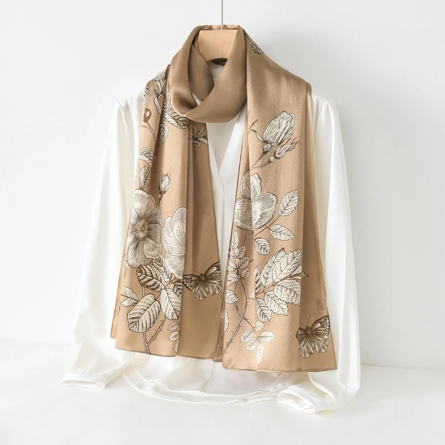 100% Mulberry Silk Scarf - 70'' X 21'' Long Satin Fashion Designer Scarf - Lightweight Wraps with Gift Packed