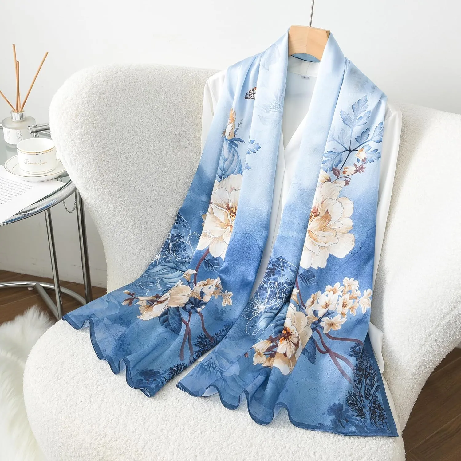 100% Mulberry Silk Scarf - 70'' X 21'' Long Satin Fashion Designer Scarf - Lightweight Wraps with Gift Packed