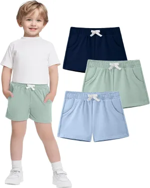 3 Pack Baby Boys Shorts Toddler Pull On Jogger Short Girls Cotton Pants with Pocket Size 18M-5T