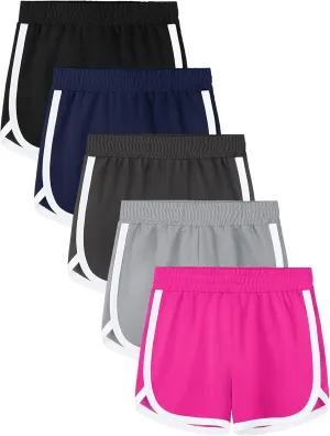 5 Packs Girls Soccer Shorts Toddler Athletic Running Dolphin Active Gym Workout Kids Quick Dry Shorts for Girls