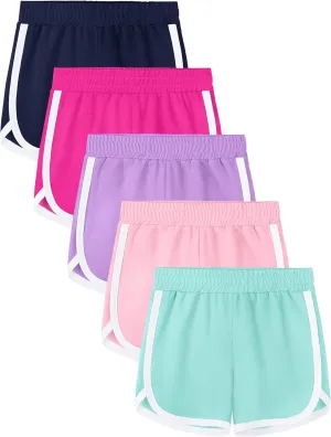 5 Packs Girls Soccer Shorts Toddler Athletic Running Dolphin Active Gym Workout Kids Quick Dry Shorts for Girls