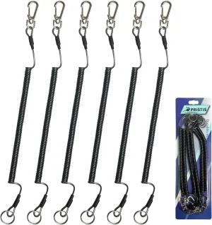 6 pcs Fishing Coiled Lanyards, Heavy-duty Retractable Keychain Pole Tether, Safety Leash Steel Wire & Carabiner Clip