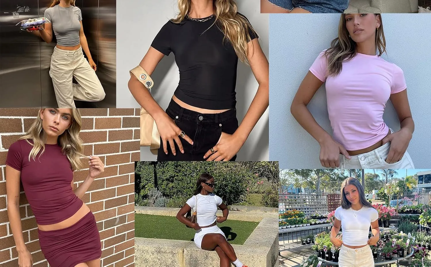 Abardsion Women's Casual Basic Going Out Crop Tops Slim Fit Short Sleeve Crew Neck Tight T Shirts 2025