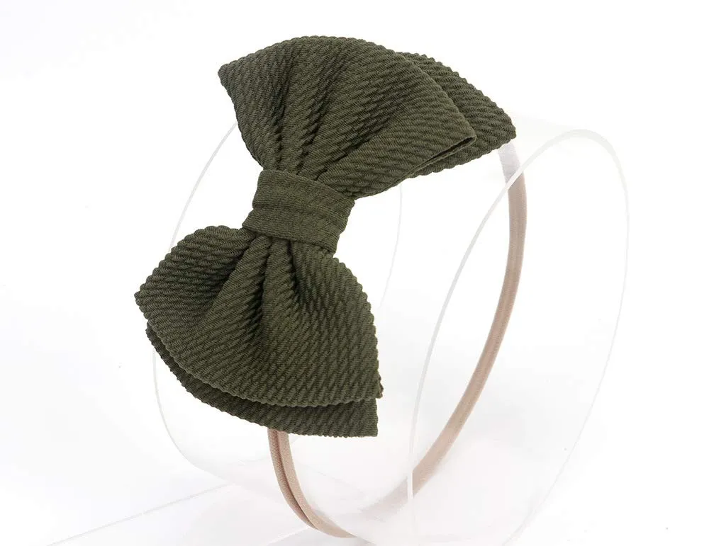 Baby Girl's 5 Inches Soft Double Bow-knot Nylon Headband Toddler Headdress for Photography Party Festivals (Army Green)