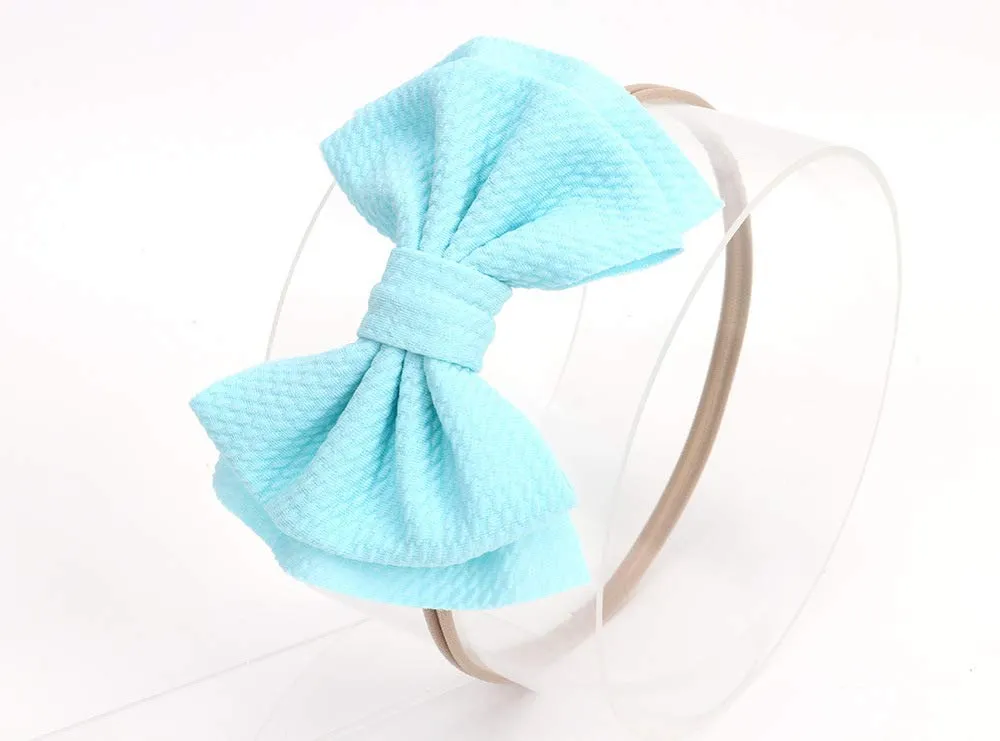 Baby Girl's 5 Inches Soft Double Bow-knot Nylon Headband Toddler Headdress for Photography Party Festivals (Blue)