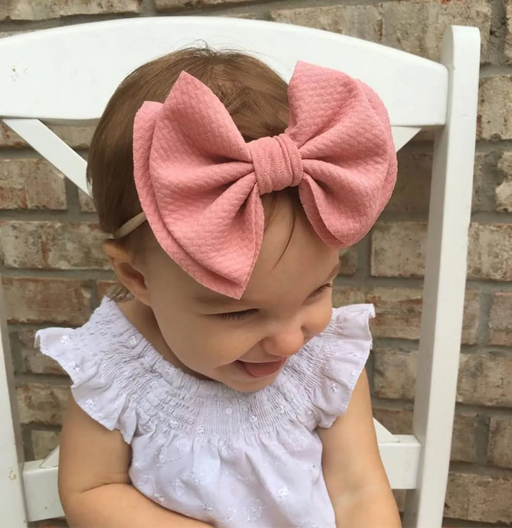 Baby Girl's 5 Inches Soft Double Bow-knot Nylon Headband Toddler Headdress for Photography Party Festivals (Fuchsia)