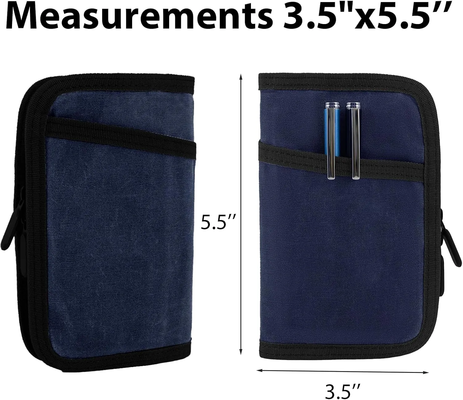 Baizoy Field Notes Notebooks Cover for 3.5 X 5.5 Inch Pocket Notebook Cover With Zipper Pen Holder, Water Resistant Steno Notebook Cover for Journal Notebook Planner Wallet, include 2 a notebook (Blue)