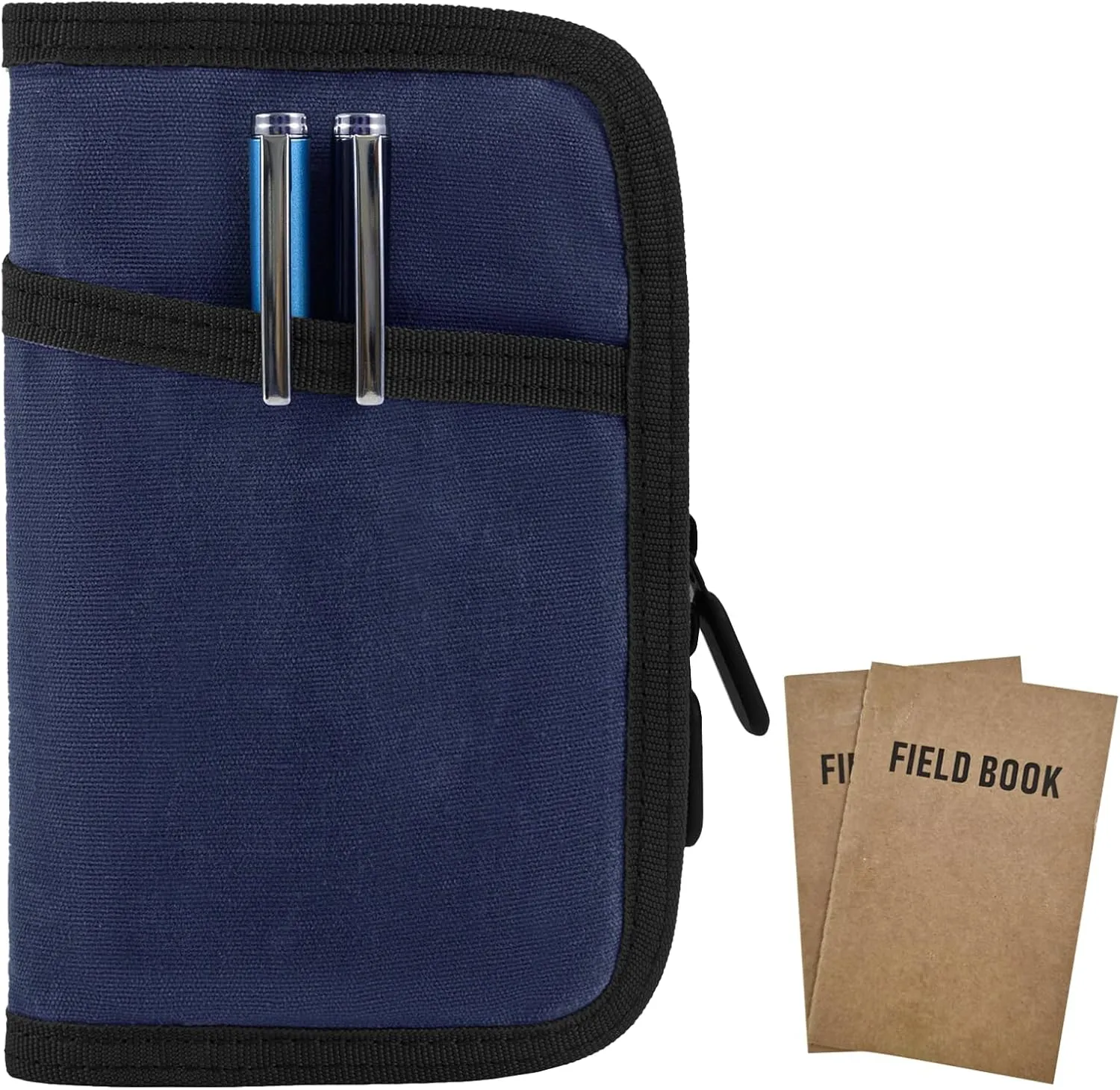 Baizoy Field Notes Notebooks Cover for 3.5 X 5.5 Inch Pocket Notebook Cover With Zipper Pen Holder, Water Resistant Steno Notebook Cover for Journal Notebook Planner Wallet, include 2 a notebook (Blue)