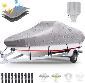 Boat Covers 17-19ft, Heavy Duty 1200D Oxford Waterproof Trailerable Boat Cover, UV Resistant Bass Boat Covers with Motor Cover, Fits V-Hull Tri-Hull Fish&Ski Boat, Runabout