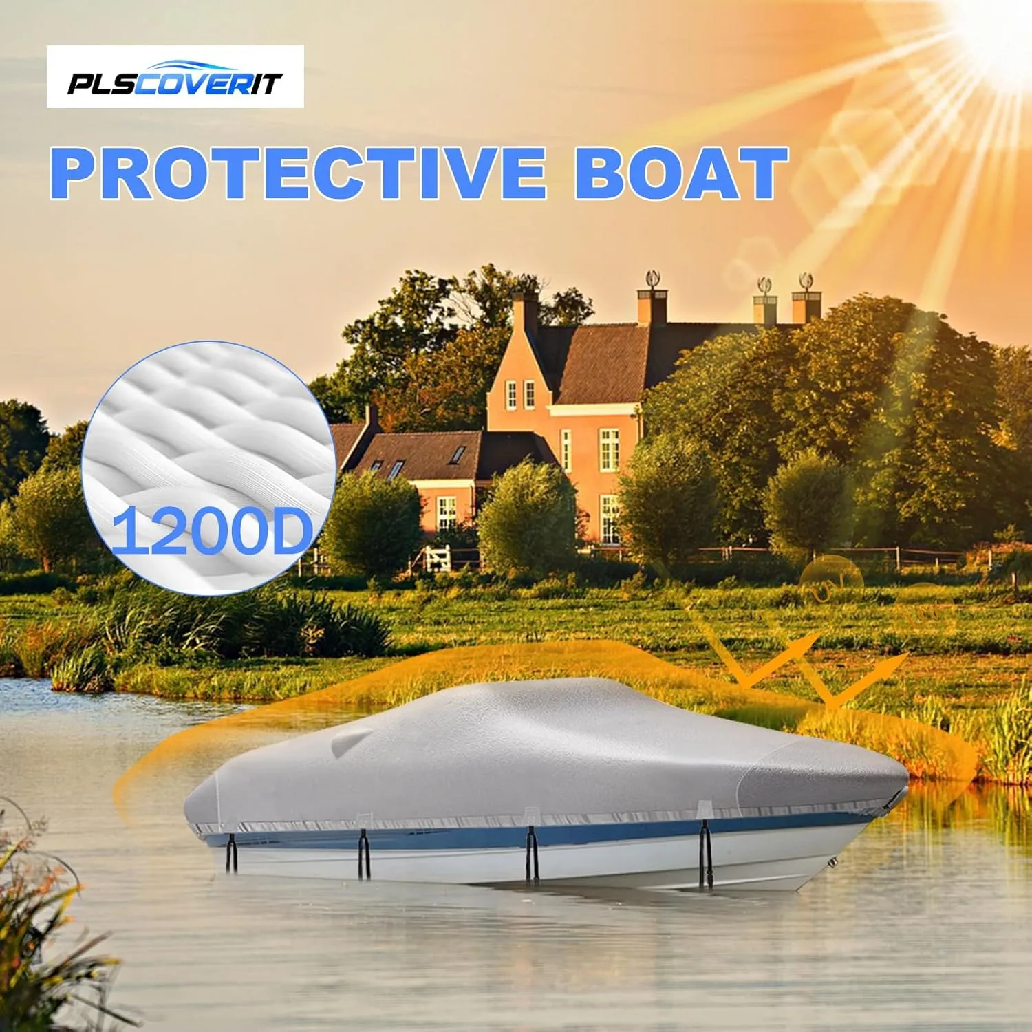 Boat Covers 17-19ft, Heavy Duty 1200D Oxford Waterproof Trailerable Boat Cover, UV Resistant Bass Boat Covers with Motor Cover, Fits V-Hull Tri-Hull Fish&Ski Boat, Runabout