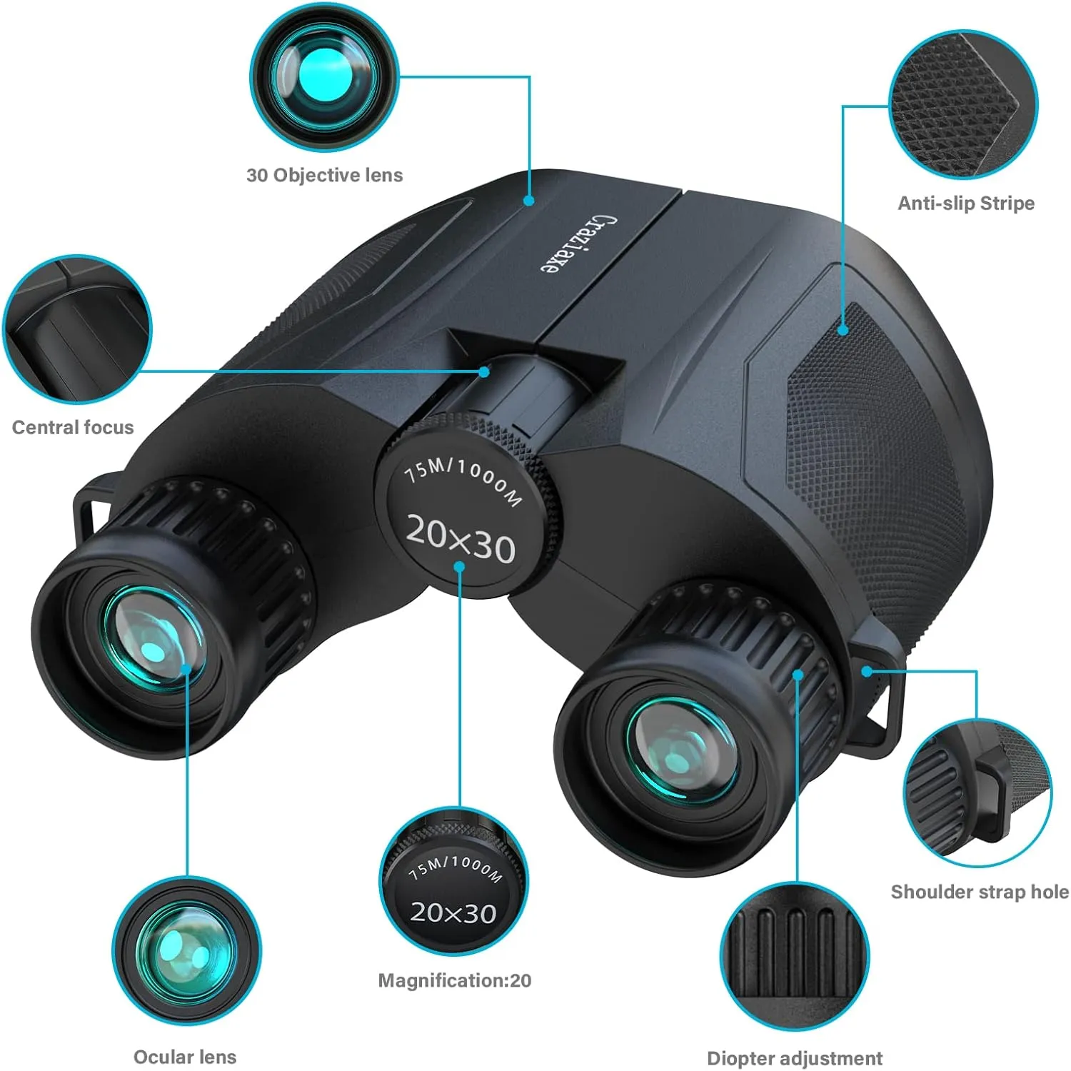 Compact Binoculars for Adults and Kids, 20X30 Waterproof Small High Powered Pocket for Bird Watching, Hunting, Concert, Traveling, Sightseeing - Black