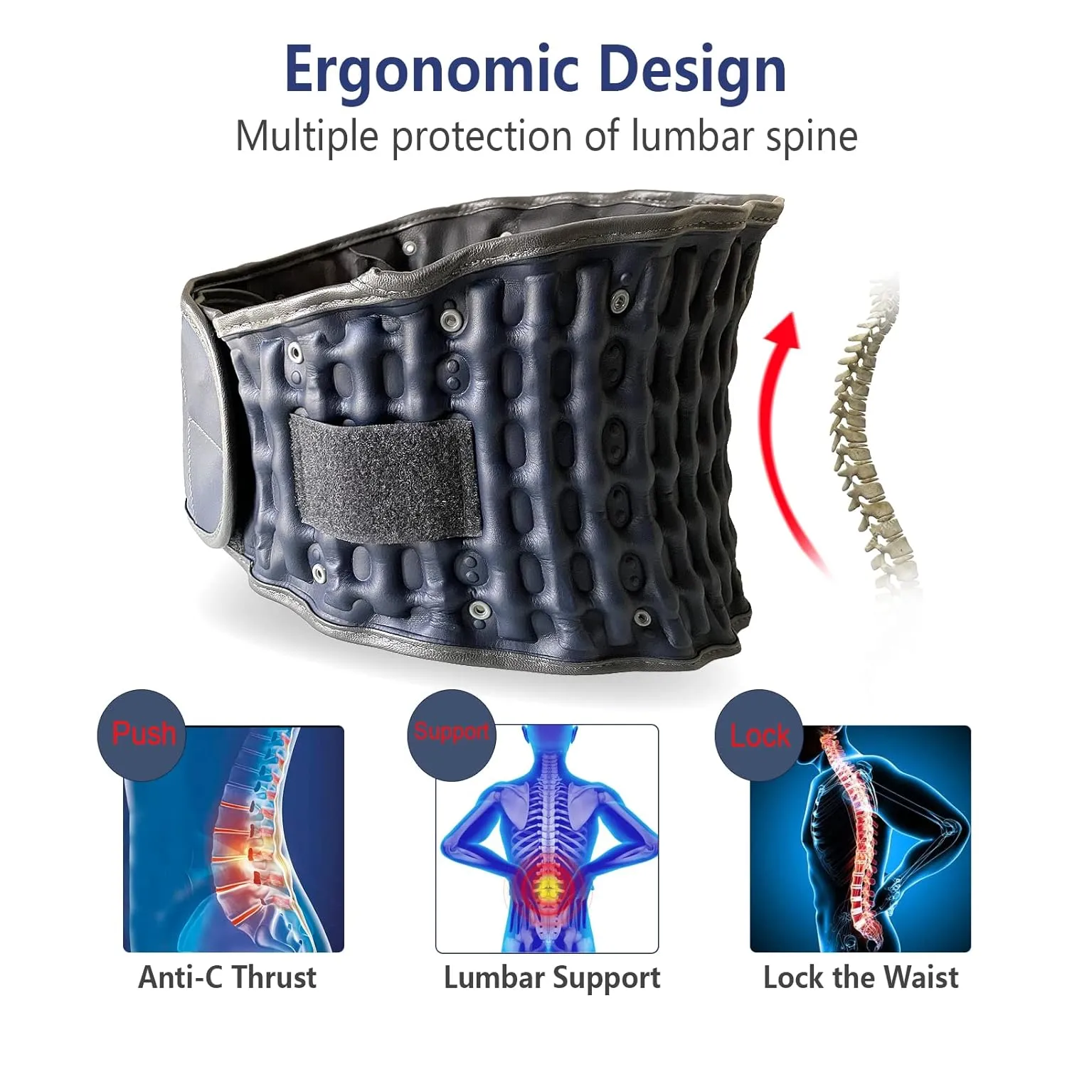 Decompression Back Belt,Lumbar Spine Support for Pain Relief,Lower Back Traction Device for Women and Men One Size Fits 29-49 inches Waist