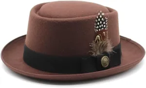 DHAEY Spring and Autumn Small Top Hat, Felt Small Brim Dome Hard Top Hat, Fashion Versatile British Style Hip-hop Jazz Hat Luopan Caps & Hats (Color : Brown, Size : 56-58cm)