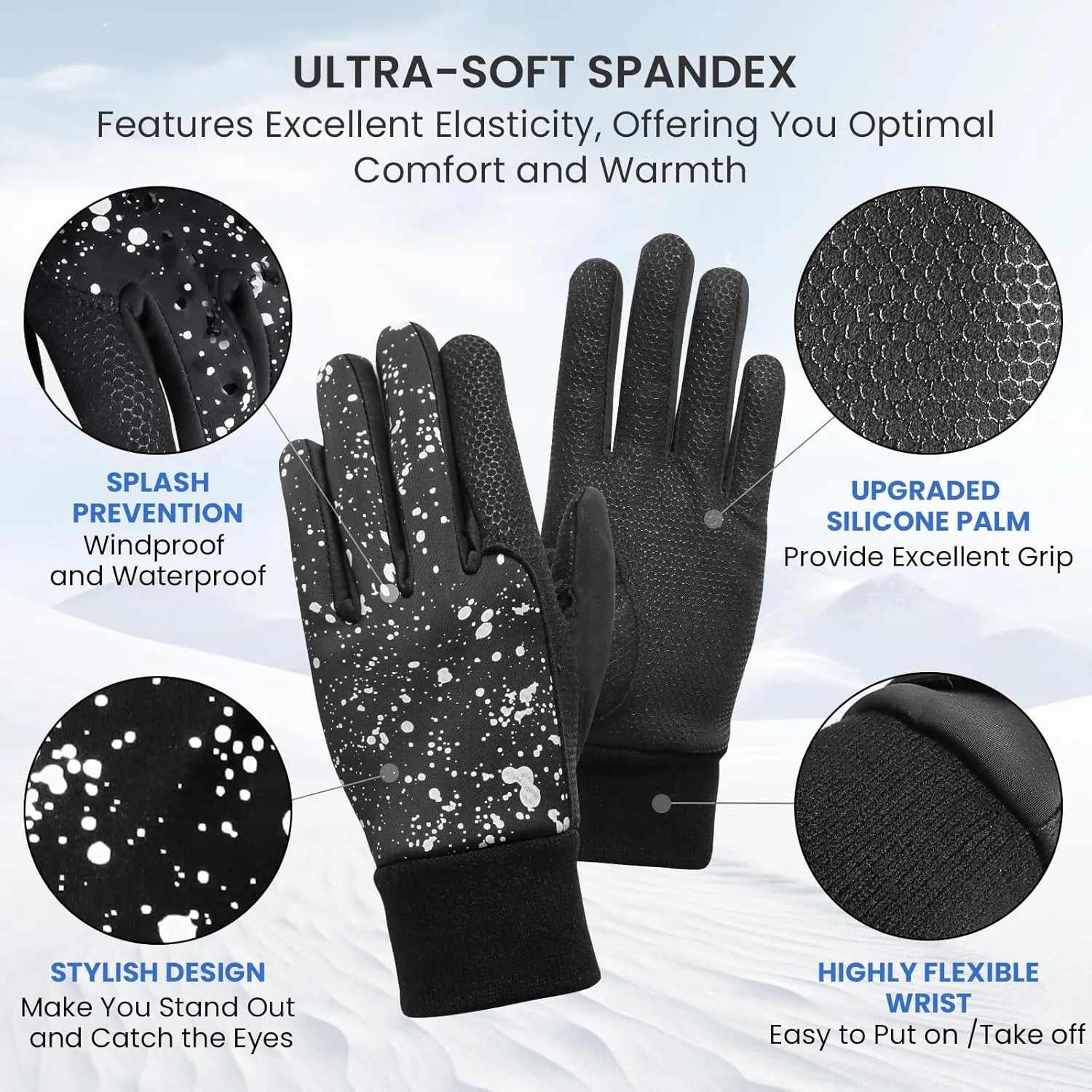 FINGER TEN Winter Golf Gloves Men for Cold Weather Upgraded Silicone Palm Windproof Warm Pair, Fleece Lined Stylish Lightweight Thermal Gloves