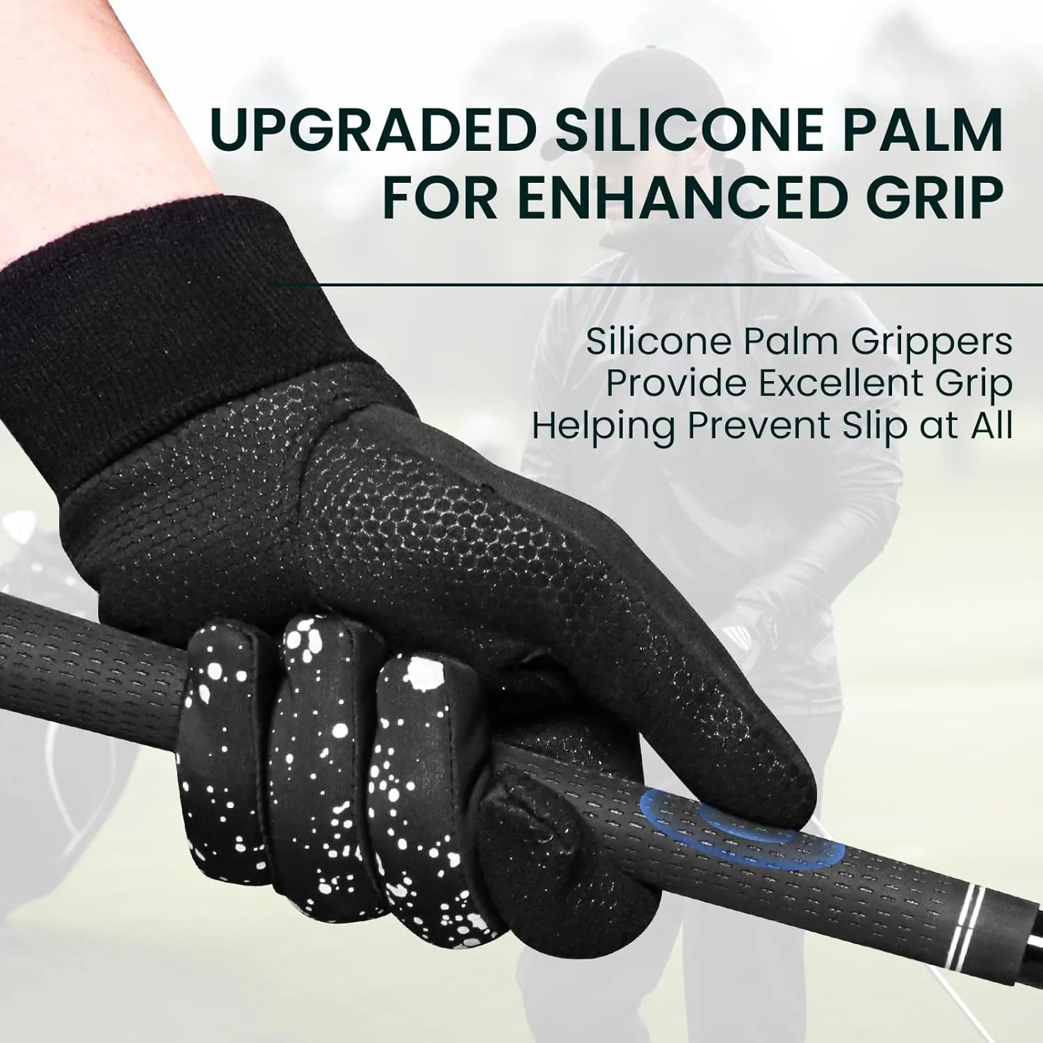 FINGER TEN Winter Golf Gloves Men for Cold Weather Upgraded Silicone Palm Windproof Warm Pair, Fleece Lined Stylish Lightweight Thermal Gloves