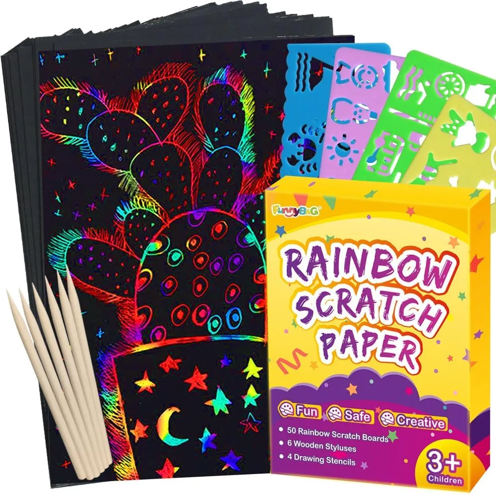 FUNNYB&G Rainbow Scratch Paper Art for Kids - 60 Pcs Magic Rainbow Scratch Paper Off Set Scratch Easter Crafts Arts Supplies Kits Pads Sheets for Party Games Christmas Birthday Easter Gifts