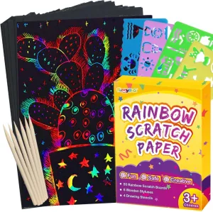 FUNNYB&G Rainbow Scratch Paper Art for Kids - 60 Pcs Magic Rainbow Scratch Paper Off Set Scratch Easter Crafts Arts Supplies Kits Pads Sheets for Party Games Christmas Birthday Easter Gifts