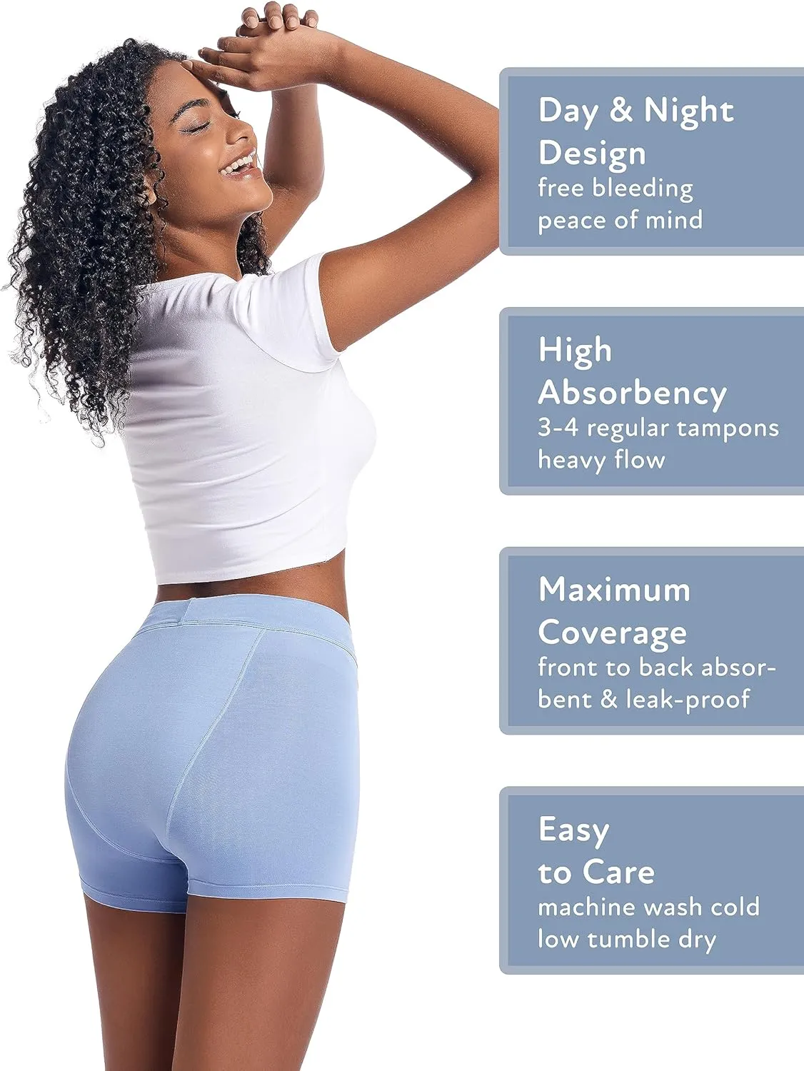 Goat Union 2" Period Underwear Boxer Briefs Boy-shorts, Organic Cotton Lining, Hi-Waisted & Heavy Flow, FSA HSA Approved