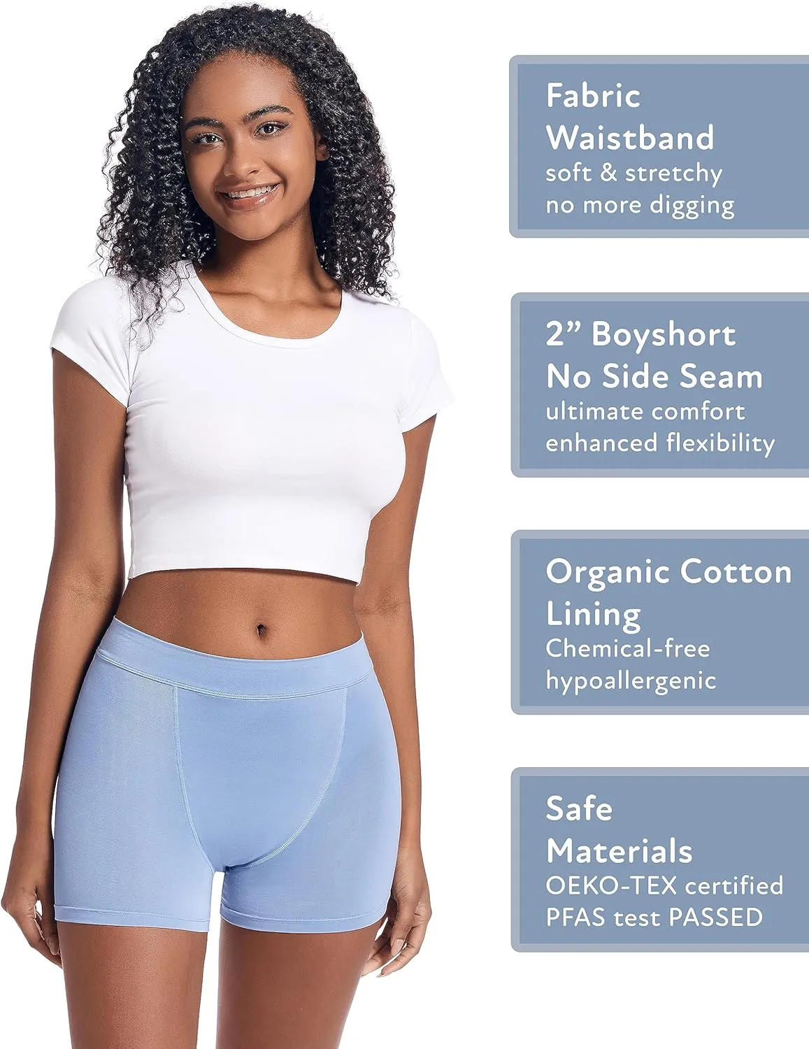 Goat Union 2" Period Underwear Boxer Briefs Boy-shorts, Organic Cotton Lining, Hi-Waisted & Heavy Flow, FSA HSA Approved