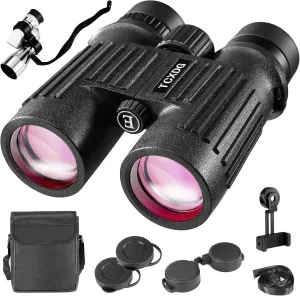 HD 10x42 Binoculars with Phone Adapter - 8x20 Corner Monoculars - Large View, Clear Low Light Binoculars - Waterproof, Lightweight for Birding, Boating, Hiking, Camping (Black)