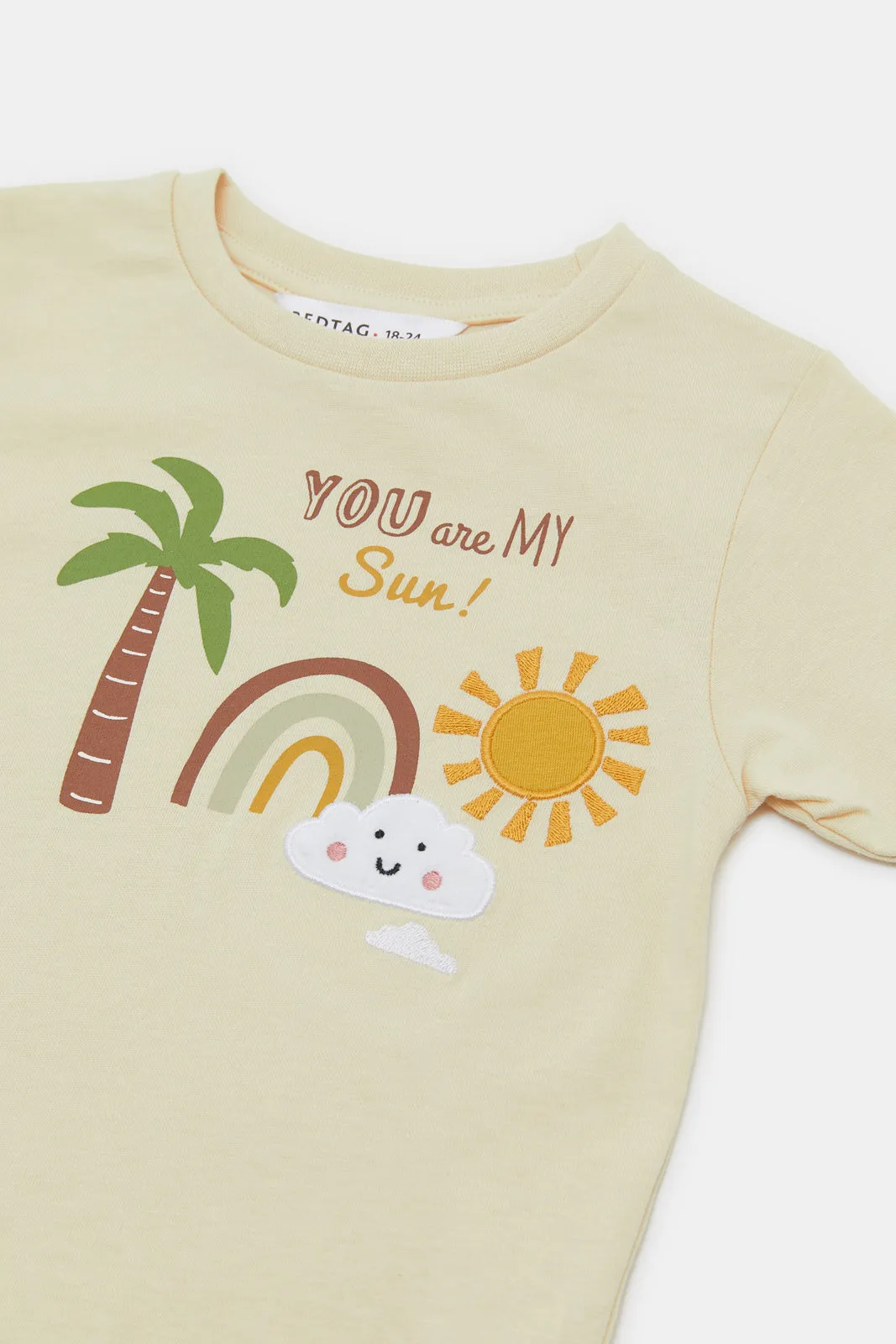Infant Boys Beige And Mustard  T-Shirt Set (2 Piece)