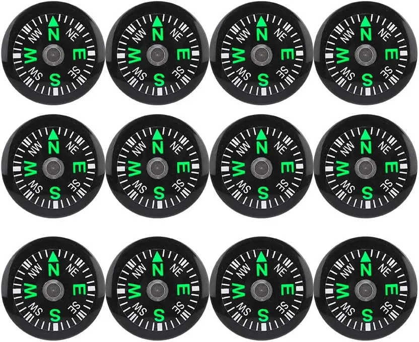 Mini Survival Compass, 12pcs Black Outdoor Pocket Button Compass for Camping Hiking