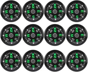 Mini Survival Compass, 12pcs Black Outdoor Pocket Button Compass for Camping Hiking