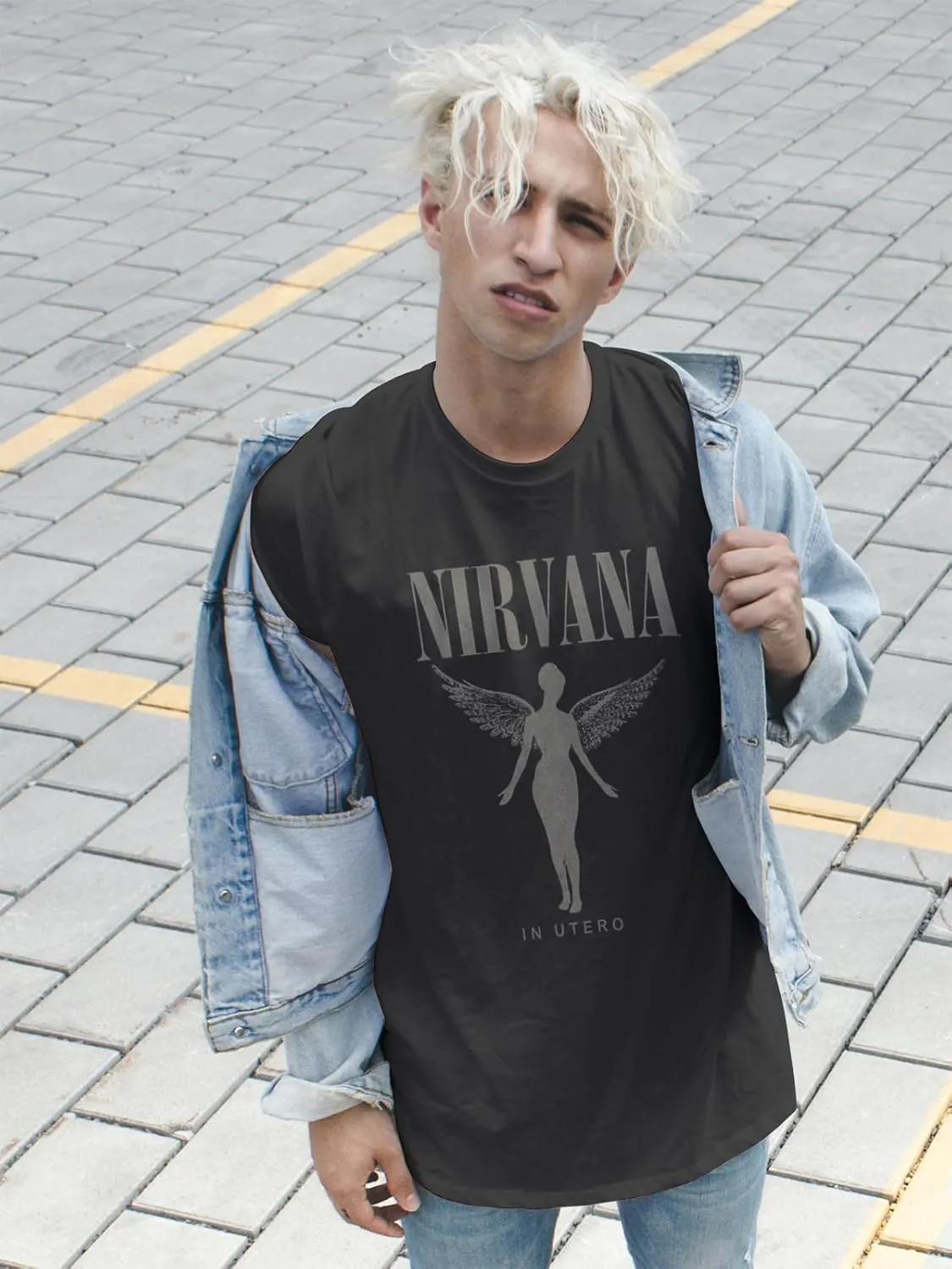 Nirvana in Utero Distressed Logo Adult Short Sleeve T Shirt 90s Grunge Music Vintage Style Graphic Tees