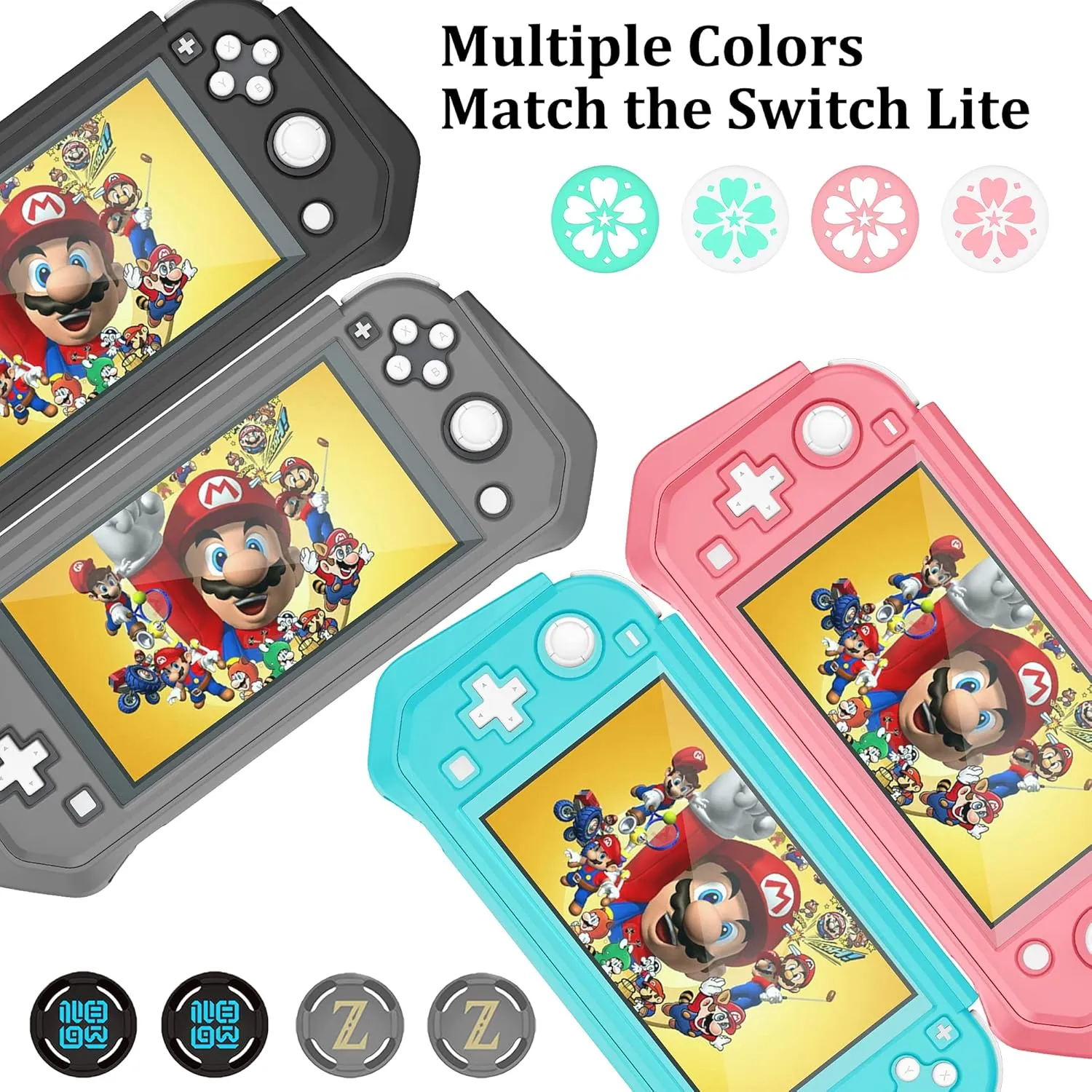 Protective Case for Nintendo Switch Lite, Full Protection Switch Lite Cover, TPU Shock-Absorption and Anti-Scratch for Nintendo Switch Lite Skin with Bult-in Screen Protector & Thumb Grip Caps, Blue