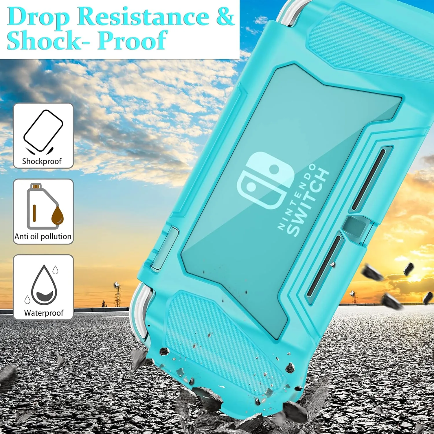 Protective Case for Nintendo Switch Lite, Full Protection Switch Lite Cover, TPU Shock-Absorption and Anti-Scratch for Nintendo Switch Lite Skin with Bult-in Screen Protector & Thumb Grip Caps, Blue