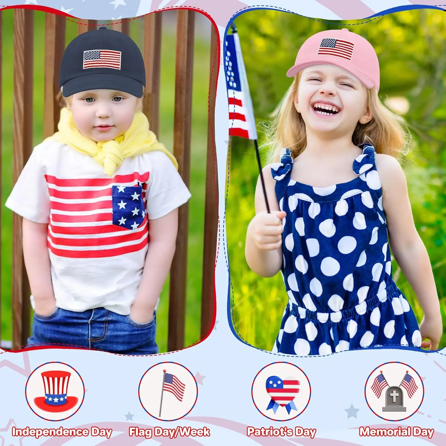 qikqik Toddler Baseball Hat Baby Baseball Cap Infant Hats Baby Ball Cap Kids 4th of July Hats Toddler American Flag Hat USA