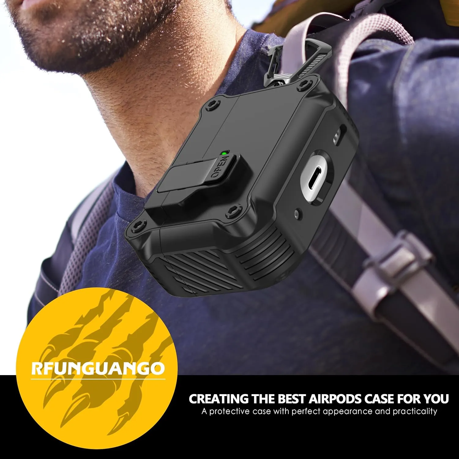 RFUNGUANGO for AirPods Pro 2nd/1st Generation Case Cover with Secure Lock Clip,Automatic Pop-up Case Full-Body Shockproof Hard Protective Cover for AirPods Pro 2 (2023/2022/2019) - Black