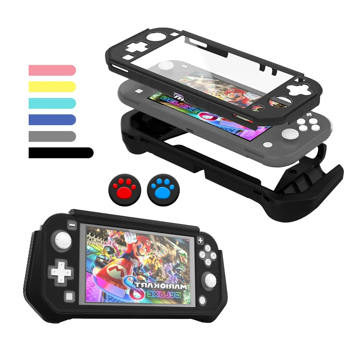 Switch Lite Case Protective Case for Nintendo Switch Lite, Compatible with Nintendo Lite Screen Protector Cover Hand Grip Cover with Detachable TPU Built-in PC Screen, Black