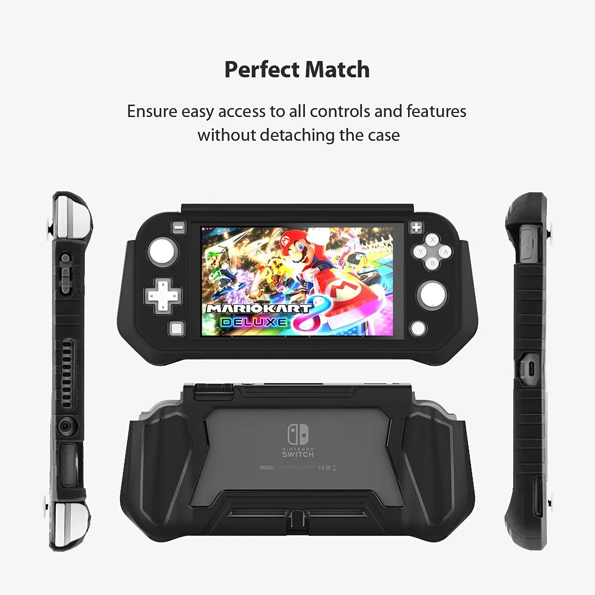 Switch Lite Case Protective Case for Nintendo Switch Lite, Compatible with Nintendo Lite Screen Protector Cover Hand Grip Cover with Detachable TPU Built-in PC Screen, Black