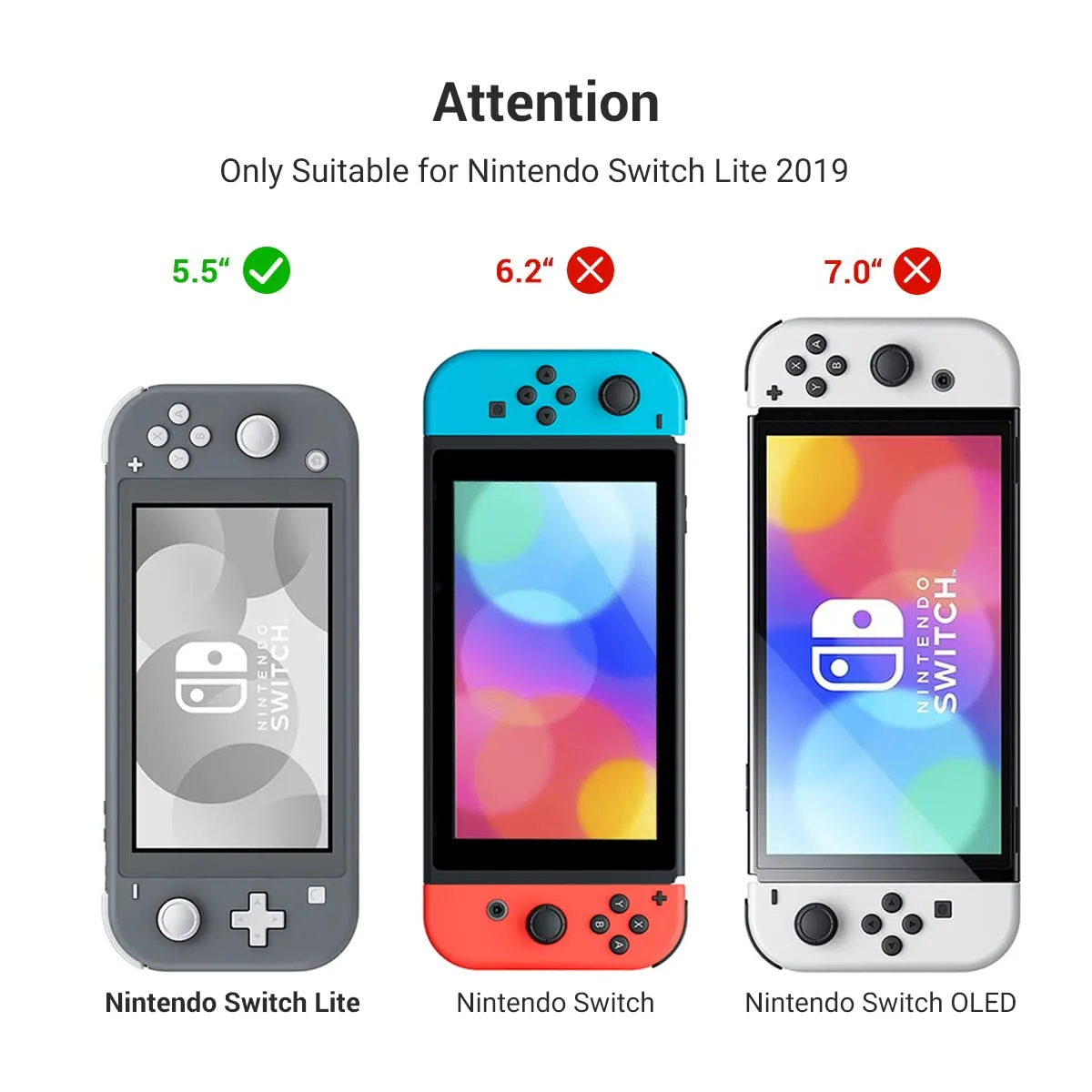 Switch Lite Case Protective Case for Nintendo Switch Lite, Compatible with Nintendo Lite Screen Protector Cover Hand Grip Cover with Detachable TPU Built-in PC Screen, Black
