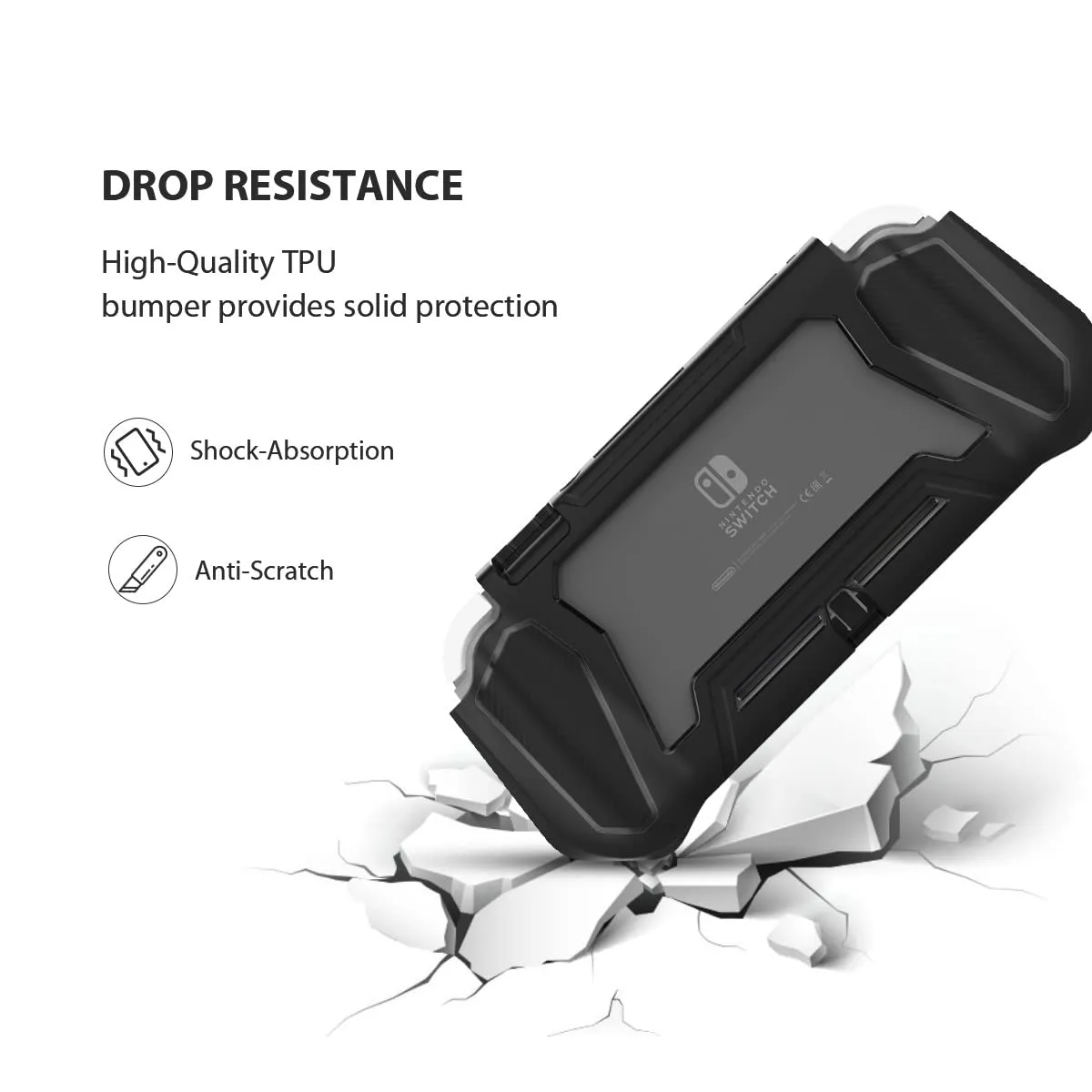 Switch Lite Case Protective Case for Nintendo Switch Lite, Compatible with Nintendo Lite Screen Protector Cover Hand Grip Cover with Detachable TPU Built-in PC Screen, Black