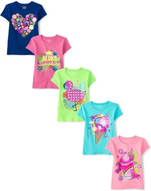 The Children's Place Girls' Assorted Everyday Short Sleeve Graphic T-Shirts,multipacks