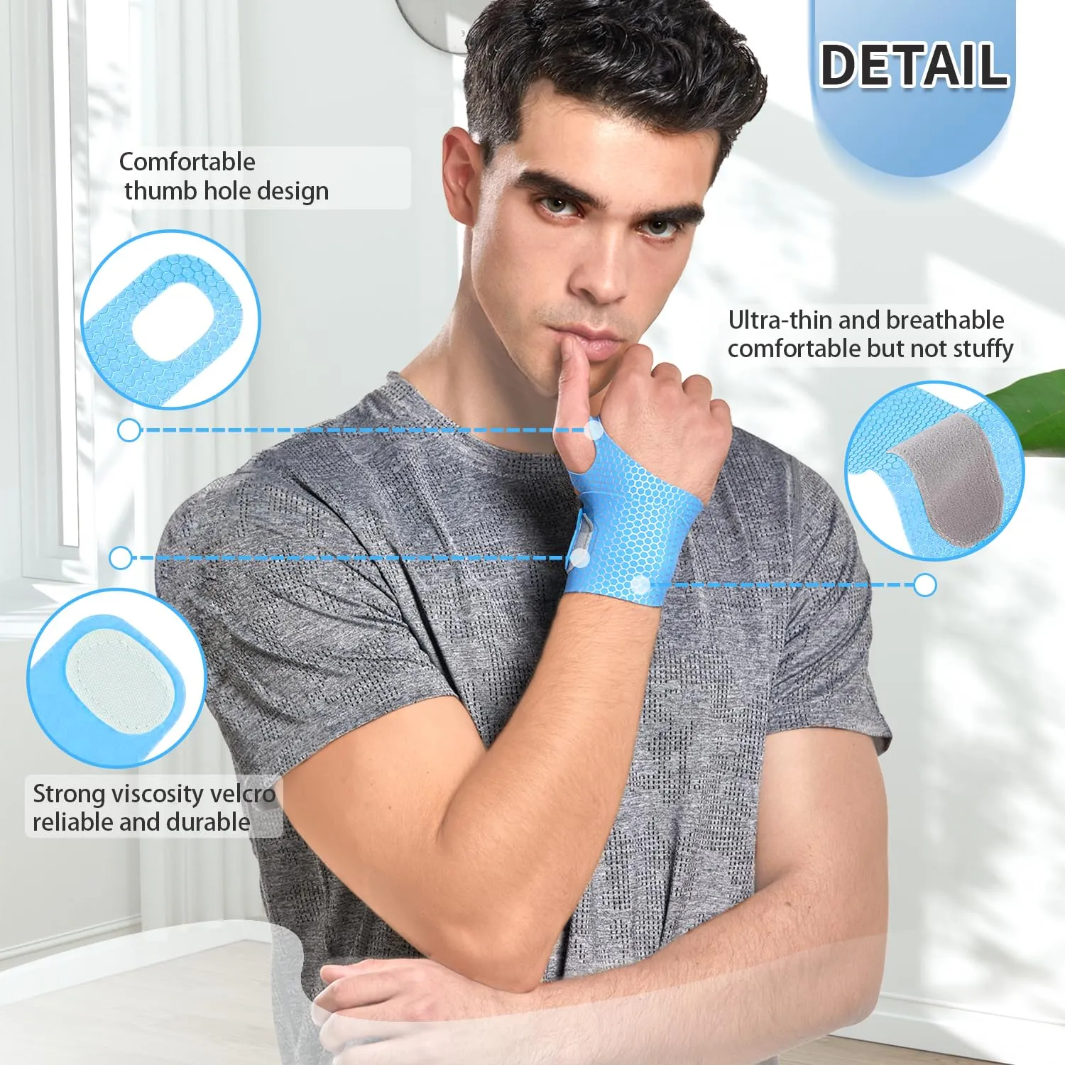 Ultra Thin Wrist Brace Support for Carpal Tunnel, Breathable Wrist Band Adjustable velcro straps for Wrist Wraps, Stabilizer for Tendonitis, Arthrits Pain Relieving Blue 1 Piece