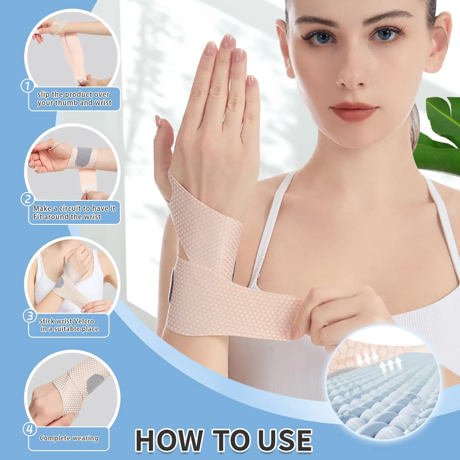 Ultra Thin Wrist Brace Support for Carpal Tunnel, Breathable Wrist Band Adjustable velcro straps for Wrist Wraps, Stabilizer for Tendonitis, Arthrits Pain Relieving Blue 1 Piece