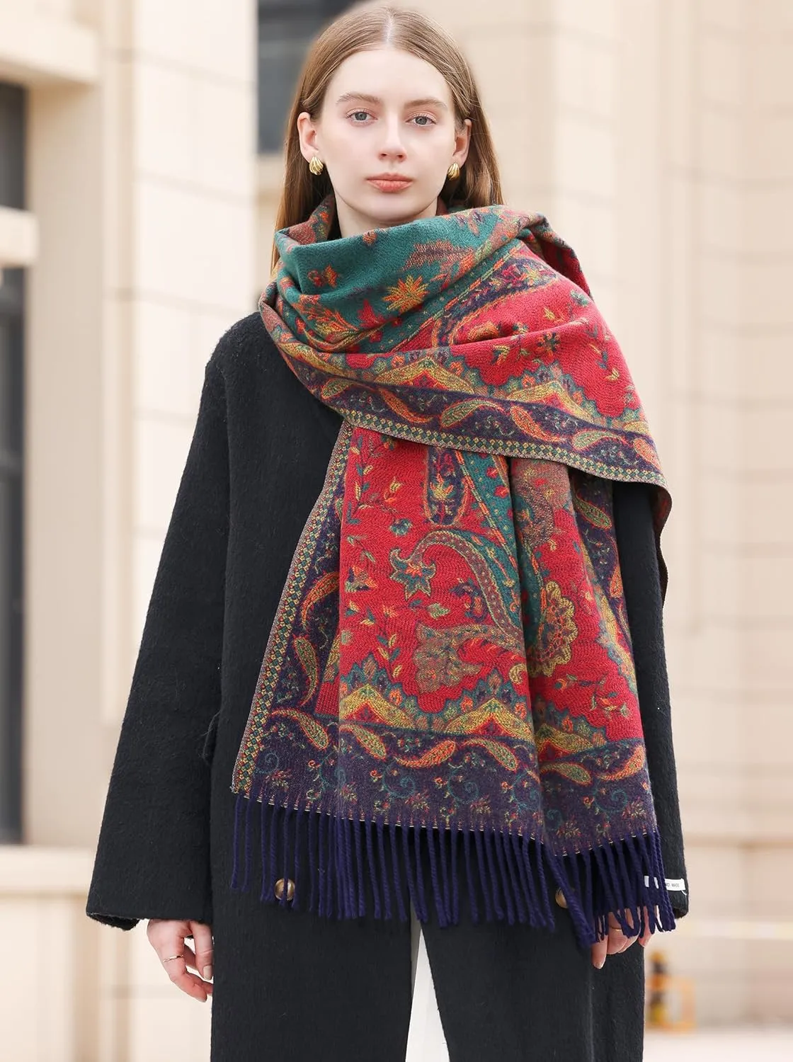 Wander Agio Warm Fashion Scarf Long Shawl Large Blanket Winter Wraps Scarves for Women Cashmere Jacquard Vintage Paisley