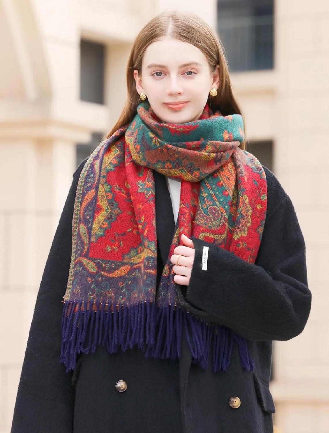 Wander Agio Warm Fashion Scarf Long Shawl Large Blanket Winter Wraps Scarves for Women Cashmere Jacquard Vintage Paisley