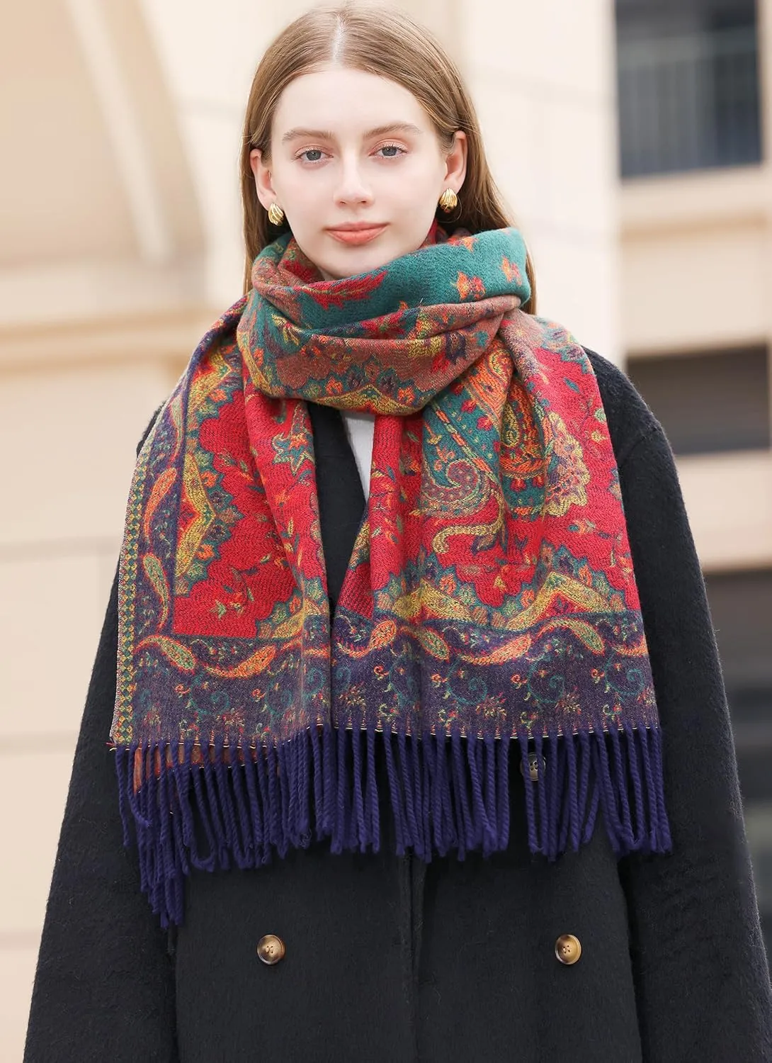 Wander Agio Warm Fashion Scarf Long Shawl Large Blanket Winter Wraps Scarves for Women Cashmere Jacquard Vintage Paisley