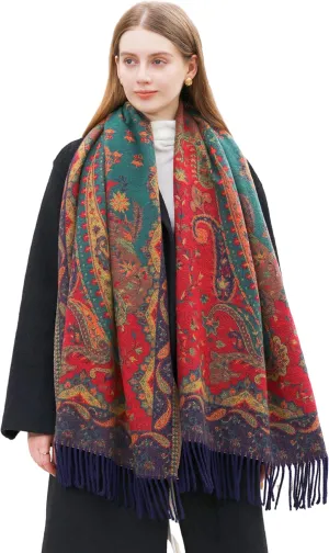 Wander Agio Warm Fashion Scarf Long Shawl Large Blanket Winter Wraps Scarves for Women Cashmere Jacquard Vintage Paisley