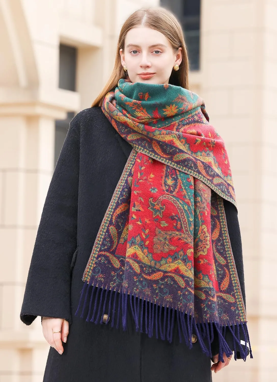 Wander Agio Warm Fashion Scarf Long Shawl Large Blanket Winter Wraps Scarves for Women Cashmere Jacquard Vintage Paisley