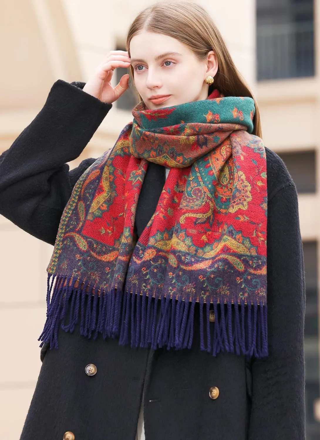Wander Agio Warm Fashion Scarf Long Shawl Large Blanket Winter Wraps Scarves for Women Cashmere Jacquard Vintage Paisley
