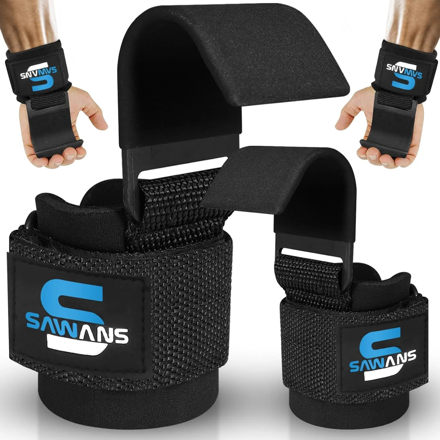 Weight Lifting Hooks Heavy Duty Weight Lifting Straps Hand Grip Support Pull ups Deadlift Straps Padded Workout Gym Gloves Powerlifting Fitness Strength Training for Men and Women (Black)
